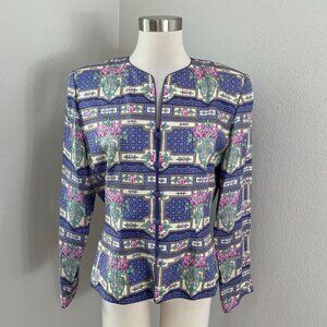 Vintage Adrianna Papell Womens 12 100%‎ Silk Floral Geometric Button Up Jacket